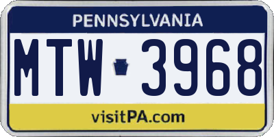 PA license plate MTW3968