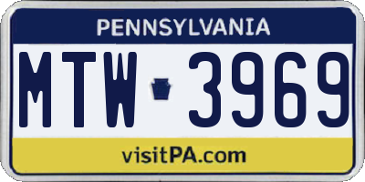 PA license plate MTW3969
