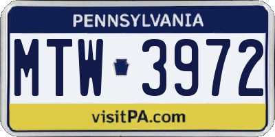 PA license plate MTW3972