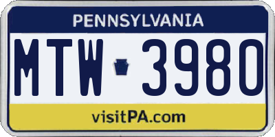 PA license plate MTW3980