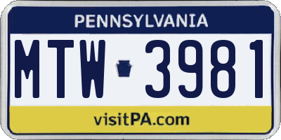 PA license plate MTW3981