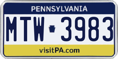 PA license plate MTW3983