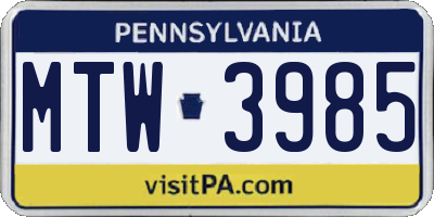 PA license plate MTW3985