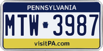 PA license plate MTW3987