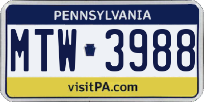 PA license plate MTW3988
