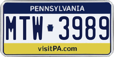 PA license plate MTW3989
