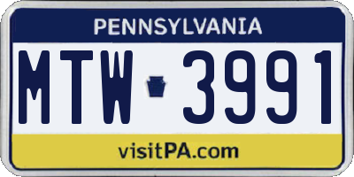 PA license plate MTW3991