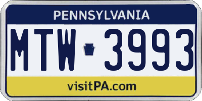 PA license plate MTW3993