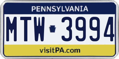 PA license plate MTW3994