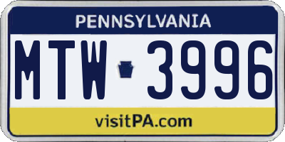 PA license plate MTW3996