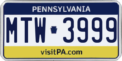 PA license plate MTW3999