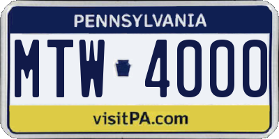 PA license plate MTW4000