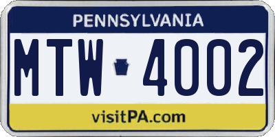 PA license plate MTW4002
