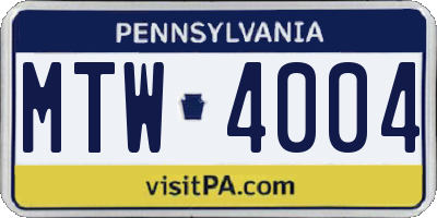 PA license plate MTW4004