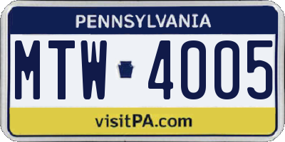 PA license plate MTW4005
