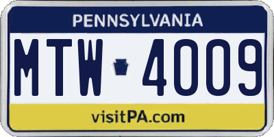PA license plate MTW4009