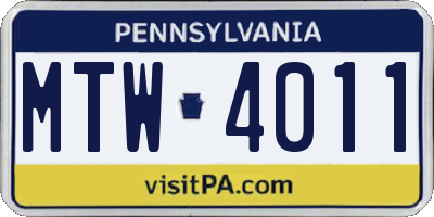 PA license plate MTW4011
