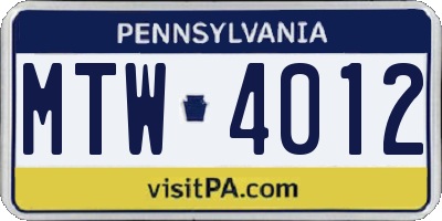 PA license plate MTW4012