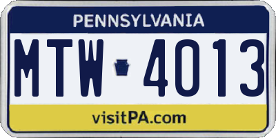PA license plate MTW4013