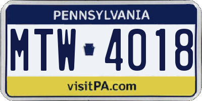 PA license plate MTW4018