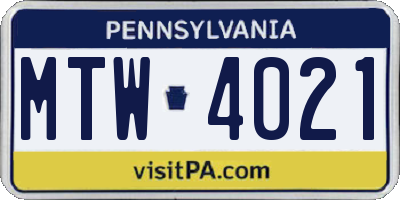 PA license plate MTW4021
