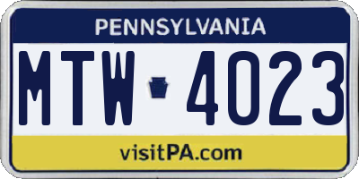 PA license plate MTW4023