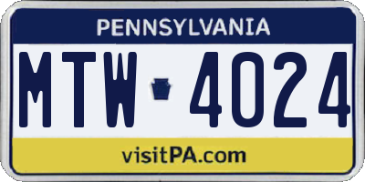 PA license plate MTW4024