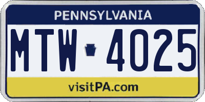 PA license plate MTW4025