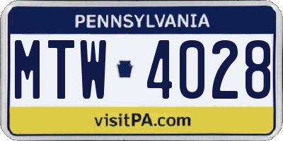 PA license plate MTW4028