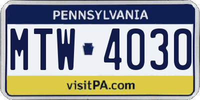 PA license plate MTW4030