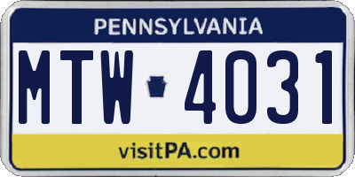 PA license plate MTW4031