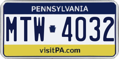 PA license plate MTW4032