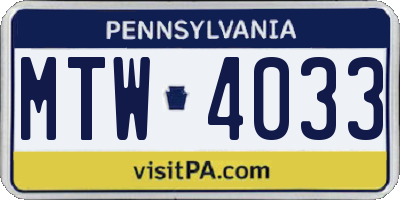 PA license plate MTW4033