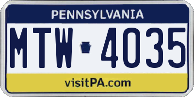 PA license plate MTW4035