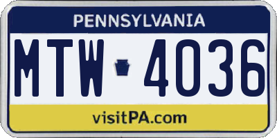 PA license plate MTW4036