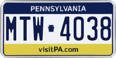PA license plate MTW4038