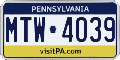 PA license plate MTW4039