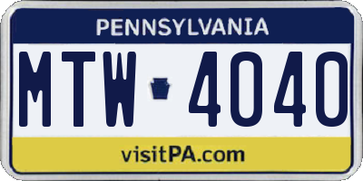 PA license plate MTW4040
