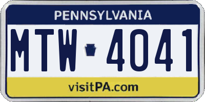 PA license plate MTW4041