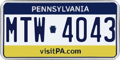 PA license plate MTW4043