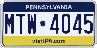 PA license plate MTW4045
