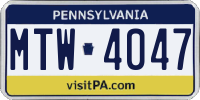 PA license plate MTW4047