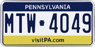PA license plate MTW4049