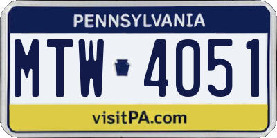 PA license plate MTW4051