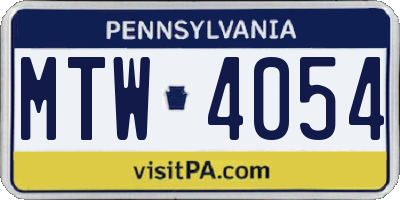 PA license plate MTW4054