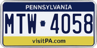 PA license plate MTW4058