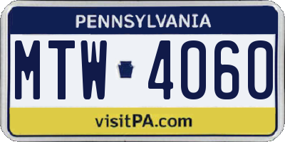 PA license plate MTW4060
