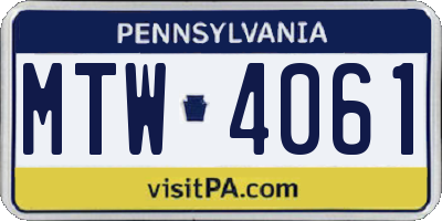 PA license plate MTW4061