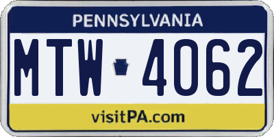 PA license plate MTW4062