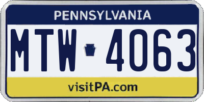 PA license plate MTW4063